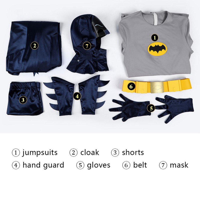 Adam West Cosplay Costume Retro Batsuit Halloween Outfit