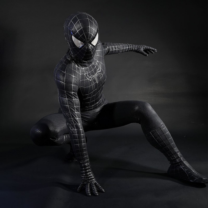 Venom Eddie Brock Cosplay Costume Spider-Man 3 Symbiote Suit Lycra Black Premium Outfit for Men