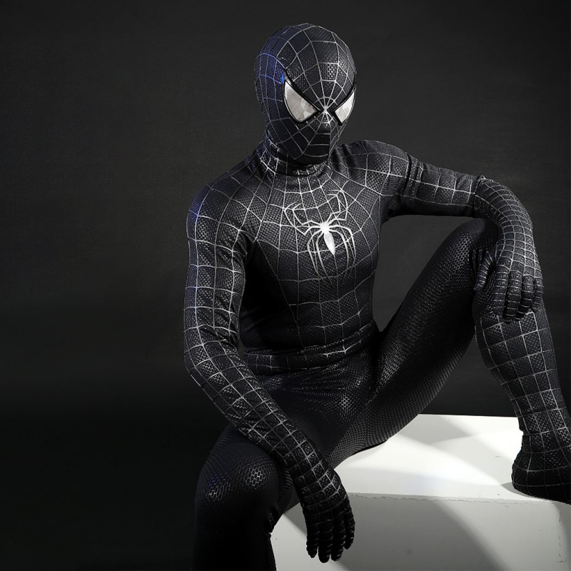 Venom Eddie Brock Cosplay Costume Spider-Man 3 Symbiote Suit Lycra Black Premium Outfit for Men