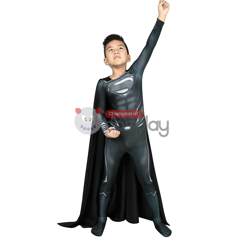 Kids Clark Kent Cosplay Costume Black Jumpsuit