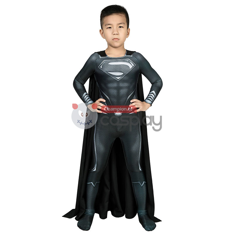 Kids Clark Kent Cosplay Costume Black Jumpsuit