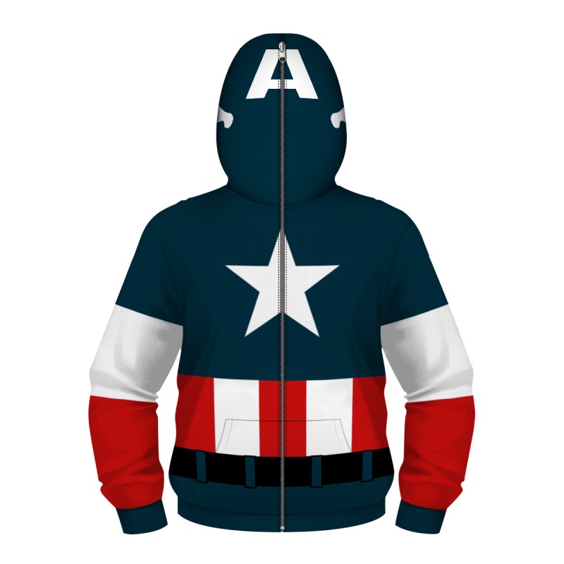 Kids Captain America Zip Up Long Sleeve Hoodies