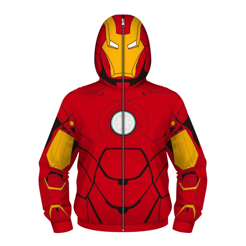 Kids Iron Man Zip Up Long Sleeve Hoodies
