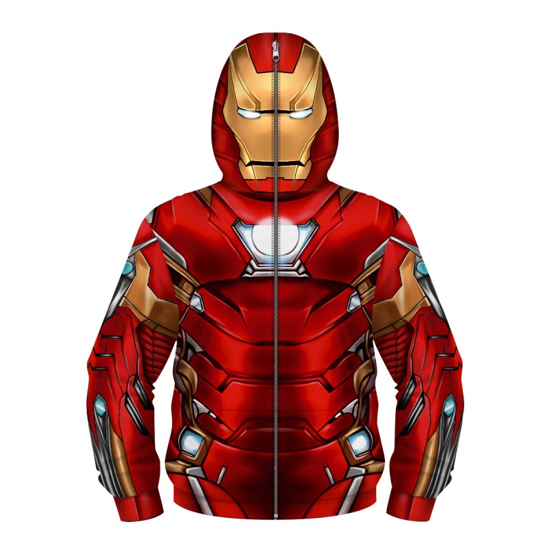 Kids New Iron Man Fashion Zip Up Long Sleeve Hoodies