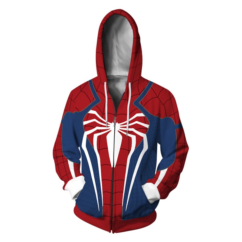3D Printed Spider Pattern Hoodie Jacket Zip Up Costume Sweatshirt for Halloween Adult Black Red 