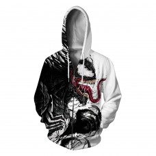 3D Print Pattern Venom Long Sleeve Zip Up Hoodie