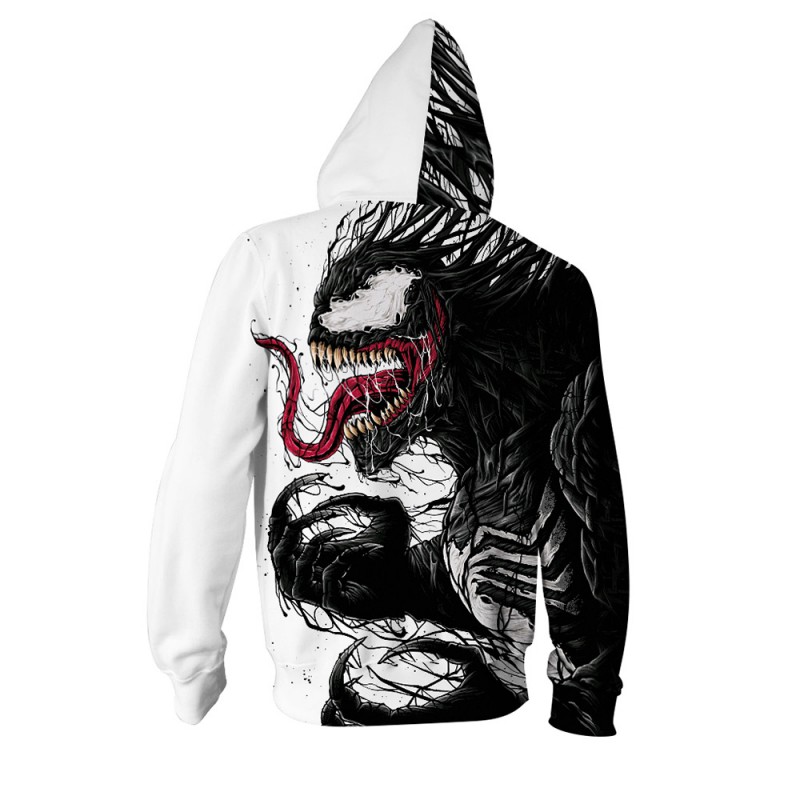 3D Print Pattern Venom Long Sleeve Zip Up Hoodie