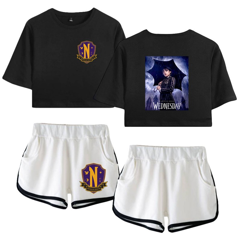 Wednesday Addams T-shirt Nevermore Academy Shorts