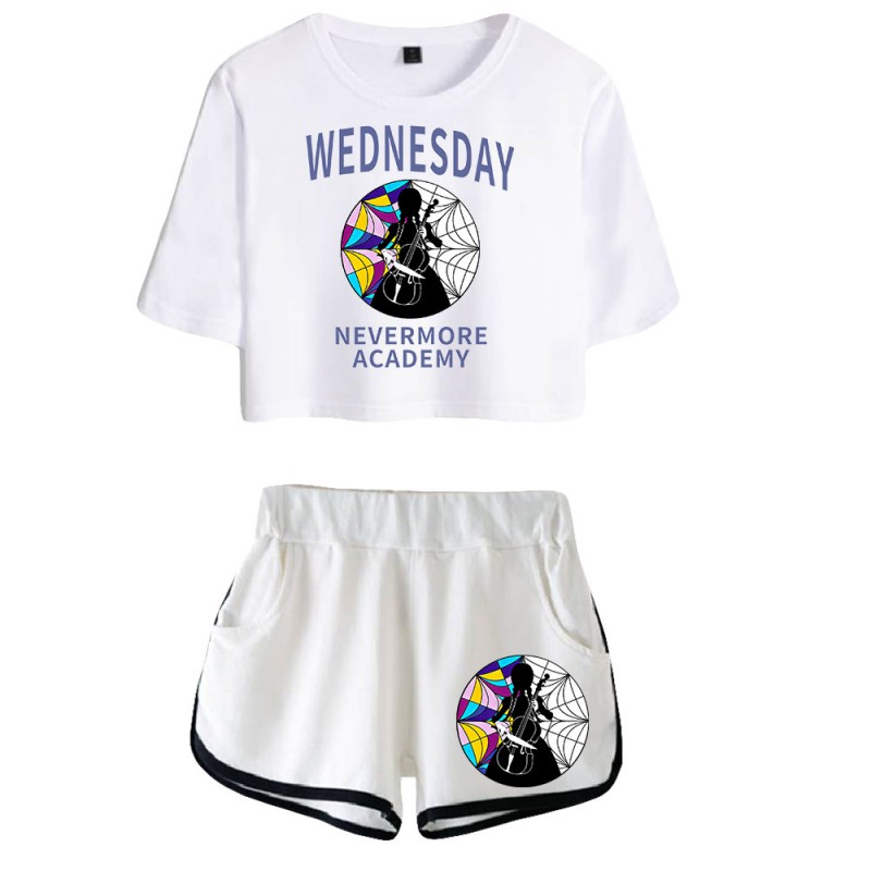 Womens Nevermore Academy T-shirt Wednesday Addams Polyester Shorts
