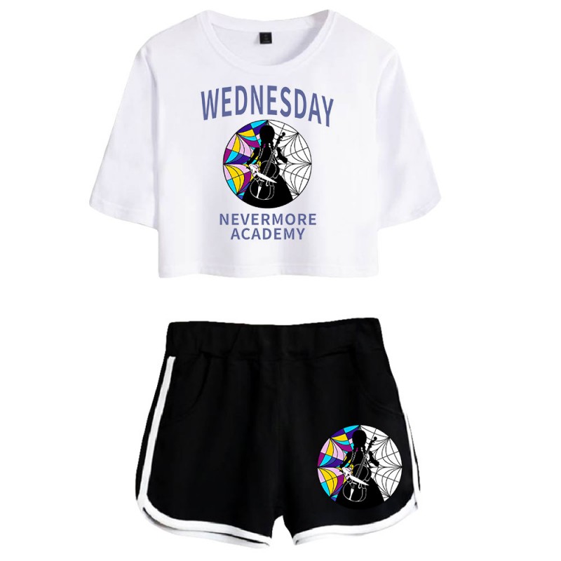 Womens Nevermore Academy T-shirt Wednesday Addams Polyester Shorts