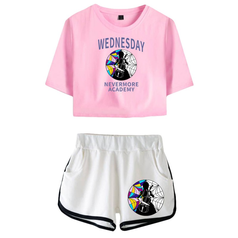 Womens Nevermore Academy T-shirt Wednesday Addams Polyester Shorts