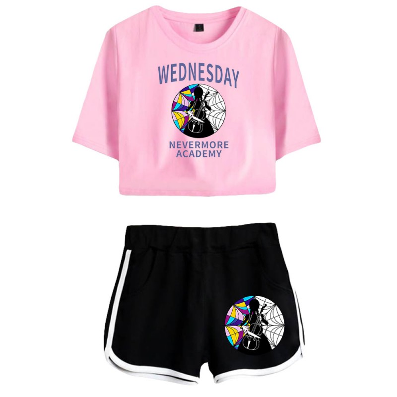 Womens Nevermore Academy T-shirt Wednesday Addams Polyester Shorts