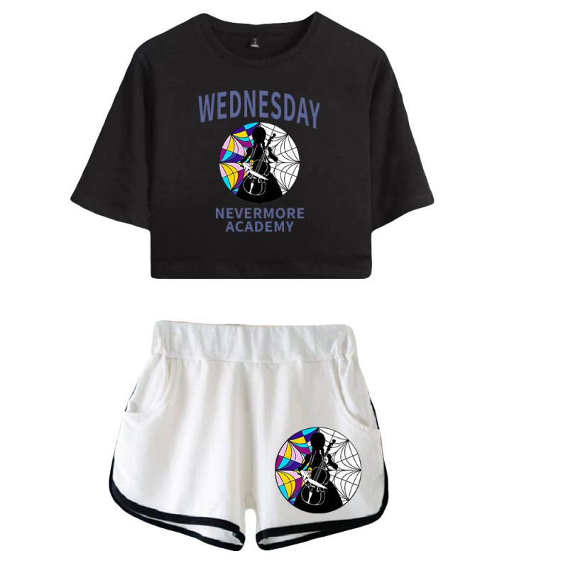 Womens Nevermore Academy T-shirt Wednesday Addams Polyester Shorts