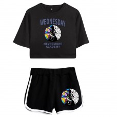 Womens Nevermore Academy T-shirt Wednesday Addams Polyester Shorts
