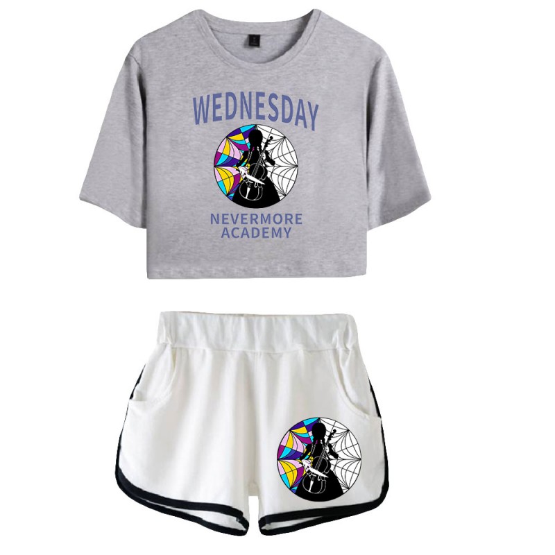 Womens Nevermore Academy T-shirt Wednesday Addams Polyester Shorts