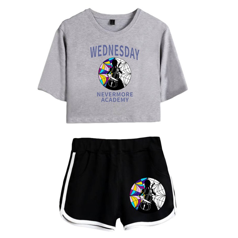Womens Nevermore Academy T-shirt Wednesday Addams Polyester Shorts