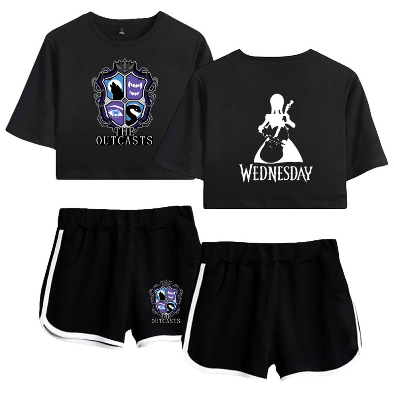The Outcasts Crop Top Wednesday Addams Shorts T-shirt