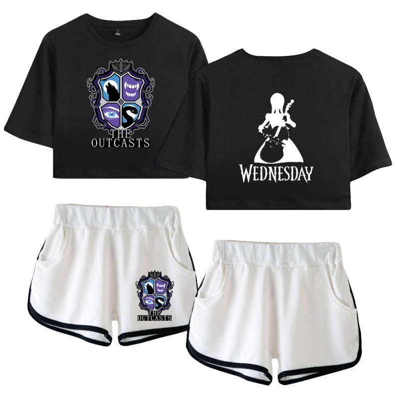 The Outcasts Crop Top Wednesday Addams Shorts T-shirt