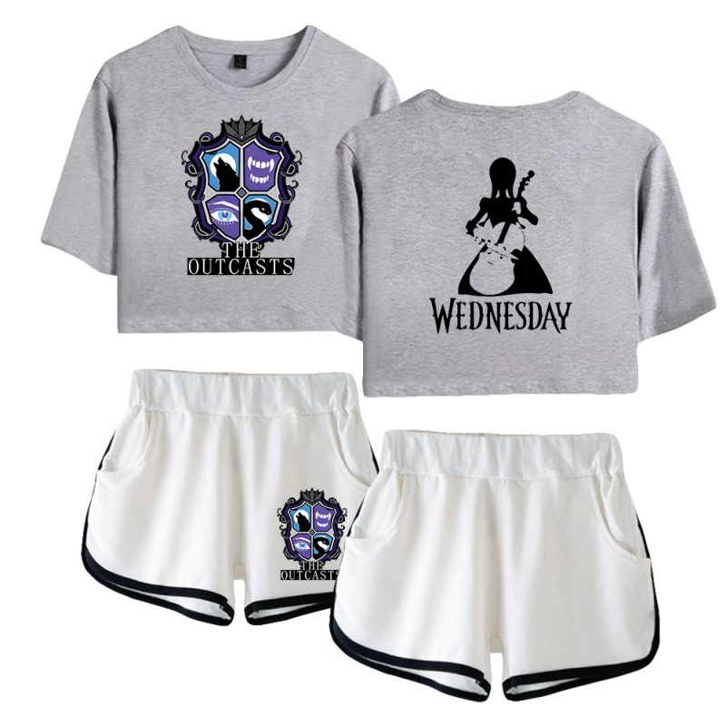 The Outcasts Crop Top Wednesday Addams Shorts T-shirt