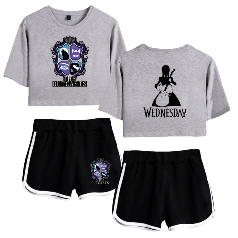 The Outcasts Crop Top Wednesday Addams Shorts T-shirt