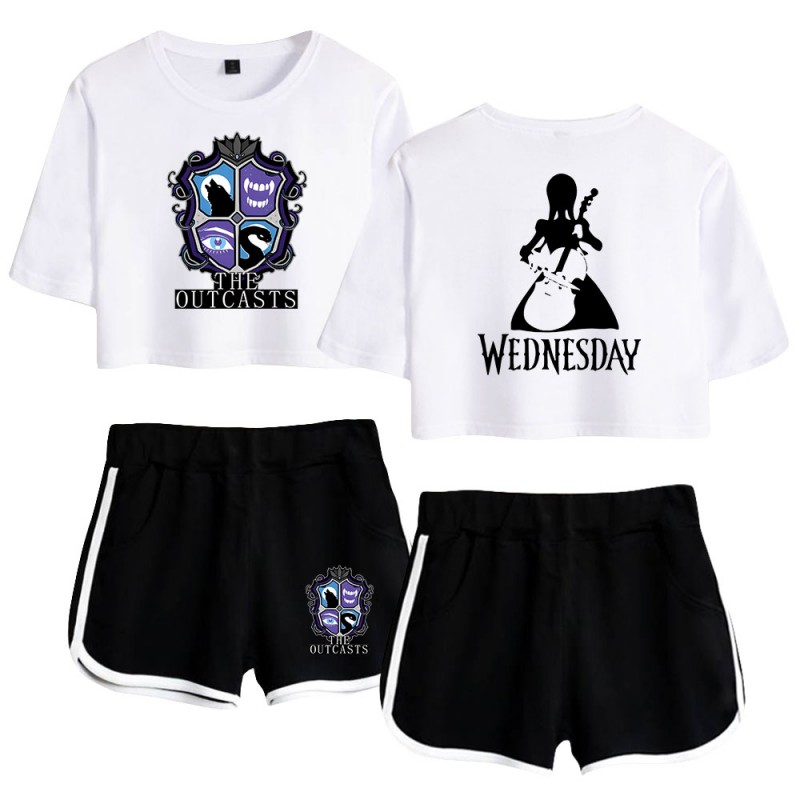 The Outcasts Crop Top Wednesday Addams Shorts T-shirt