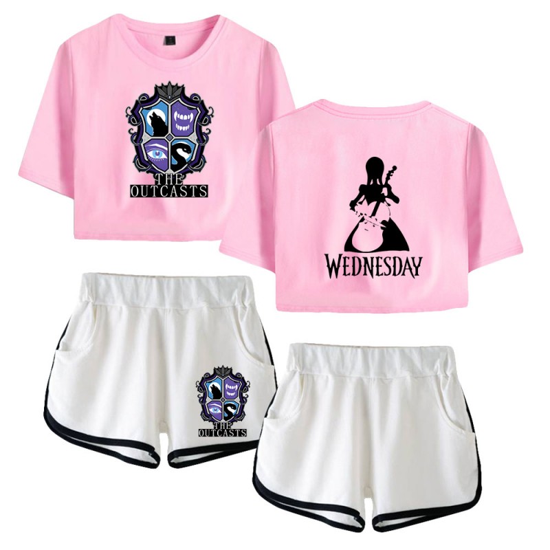The Outcasts Crop Top Wednesday Addams Shorts T-shirt