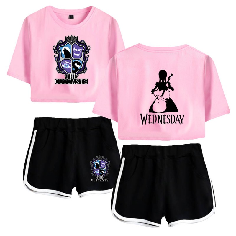 The Outcasts Crop Top Wednesday Addams Shorts T-shirt