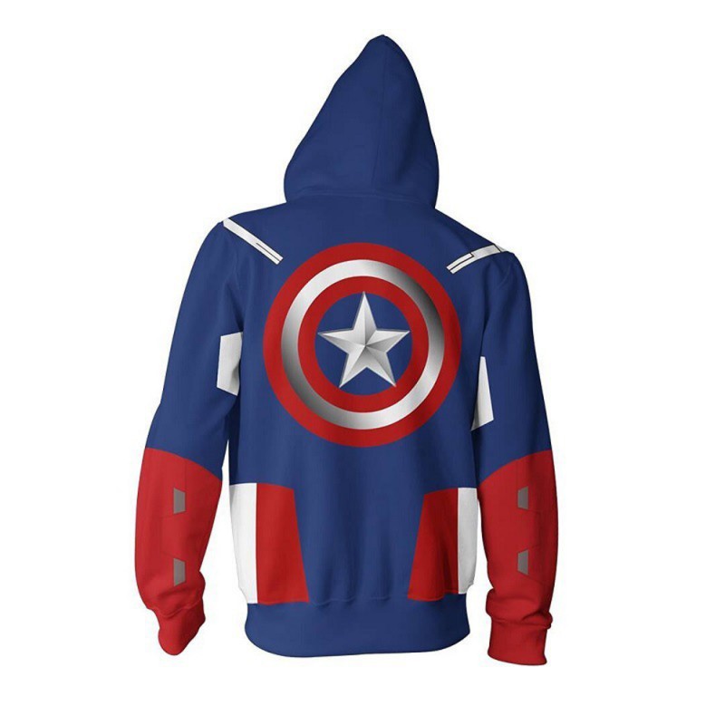 The Avengers 3D Hoodie Captain America Halloween Cosplay Zip Up Streetwear