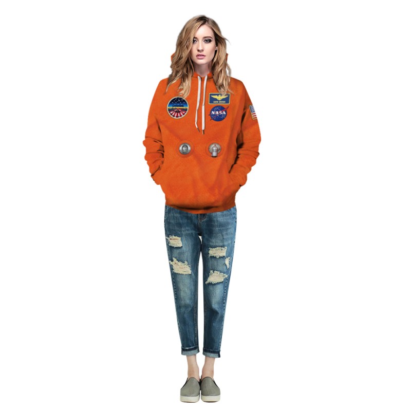 Orange Nasa Astronaut Suit 3D Print Long Sleeve Hoodie