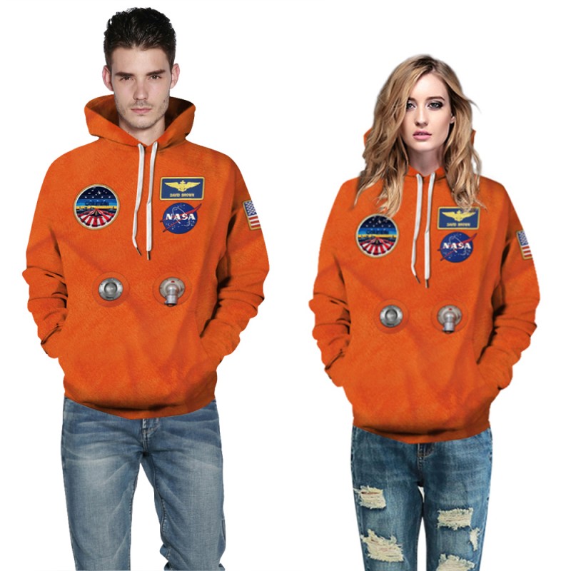 Orange Nasa Astronaut Suit 3D Print Long Sleeve Hoodie