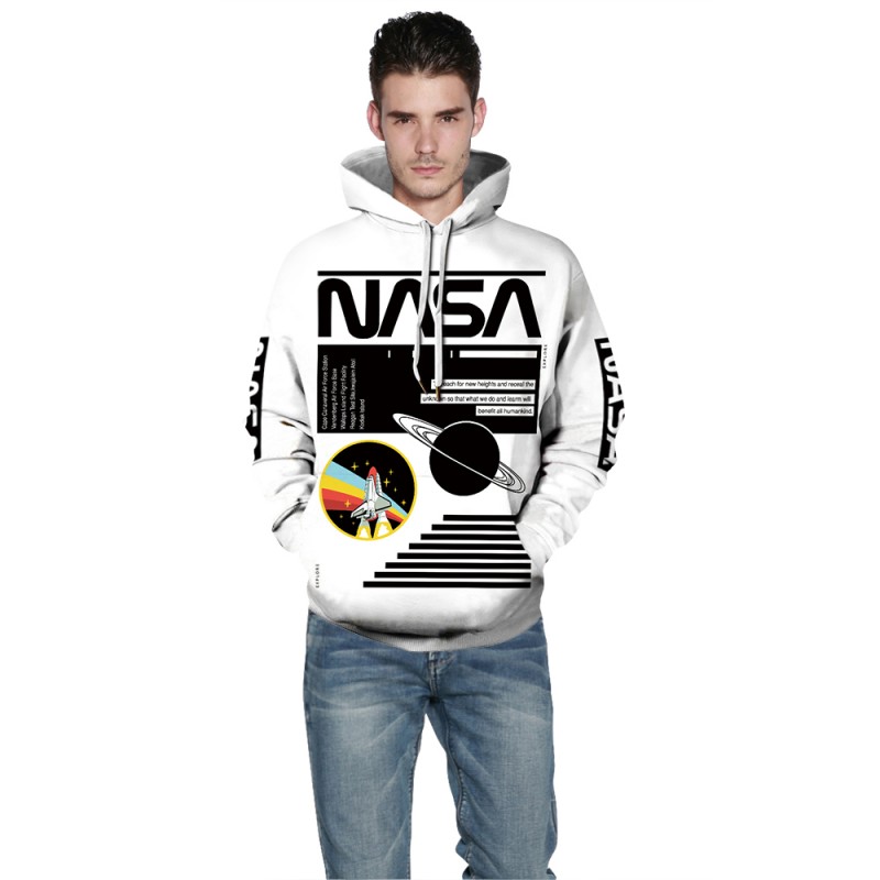 Space Astronaut 3D Print Long Sleeve Sweatshirt NASA Logo Hoodie