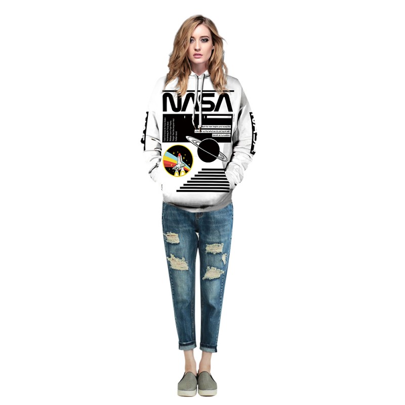Space Astronaut 3D Print Long Sleeve Sweatshirt NASA Logo Hoodie