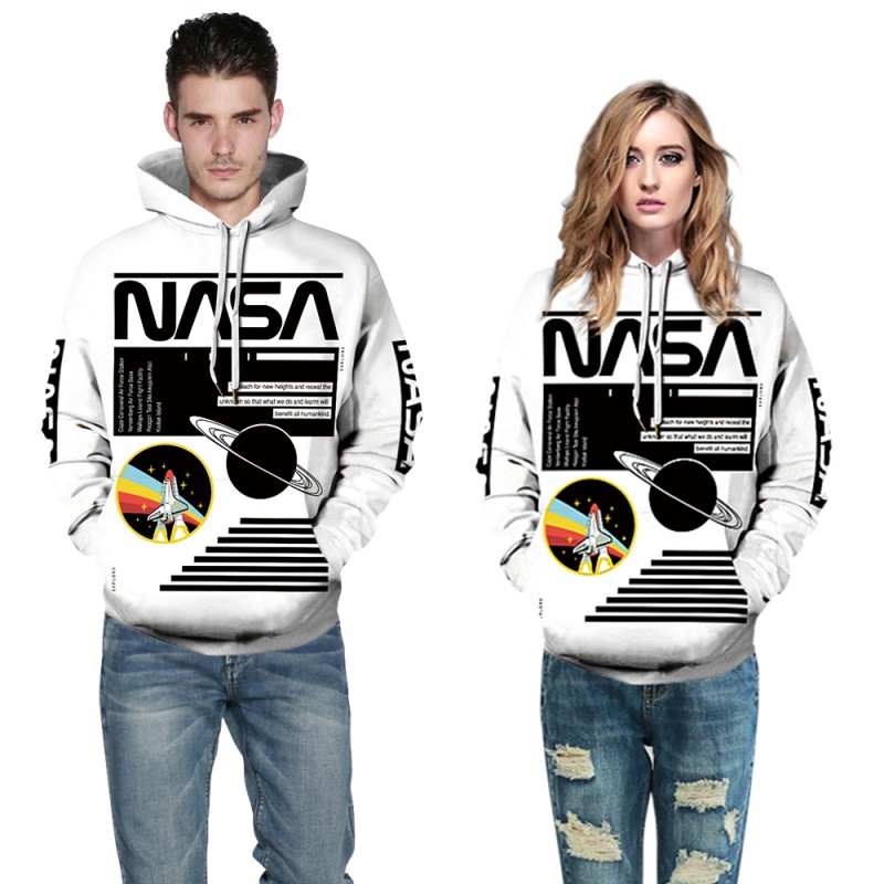 Space Astronaut 3D Print Long Sleeve Sweatshirt NASA Logo Hoodie