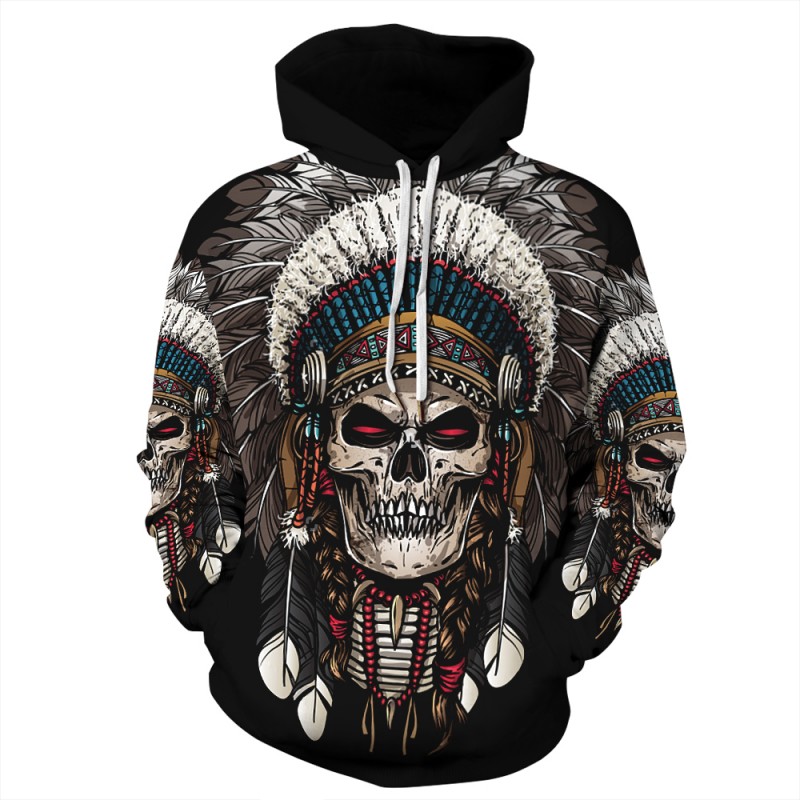 3D Print Tribal Style Native American Skull Pattern Hoodie