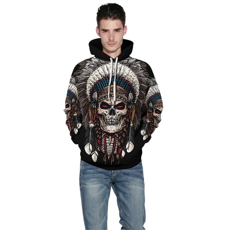 3D Print Tribal Style Native American Skull Pattern Hoodie