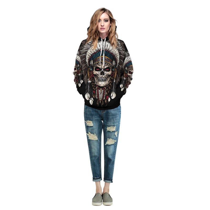 3D Print Tribal Style Native American Skull Pattern Hoodie