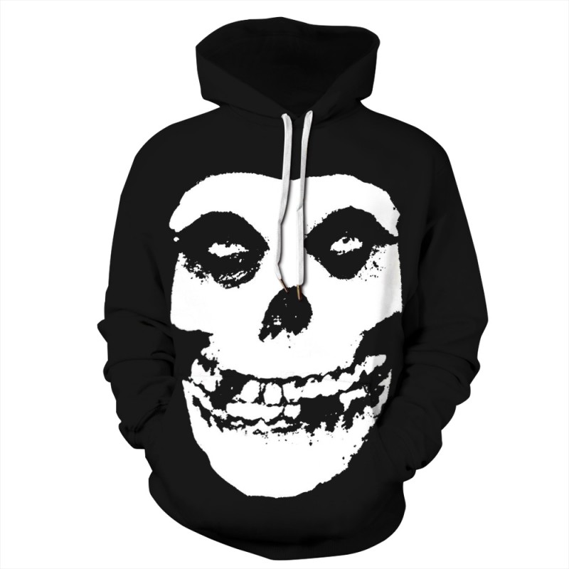 3D Print Skull Pattern Halloween Black Hoodie