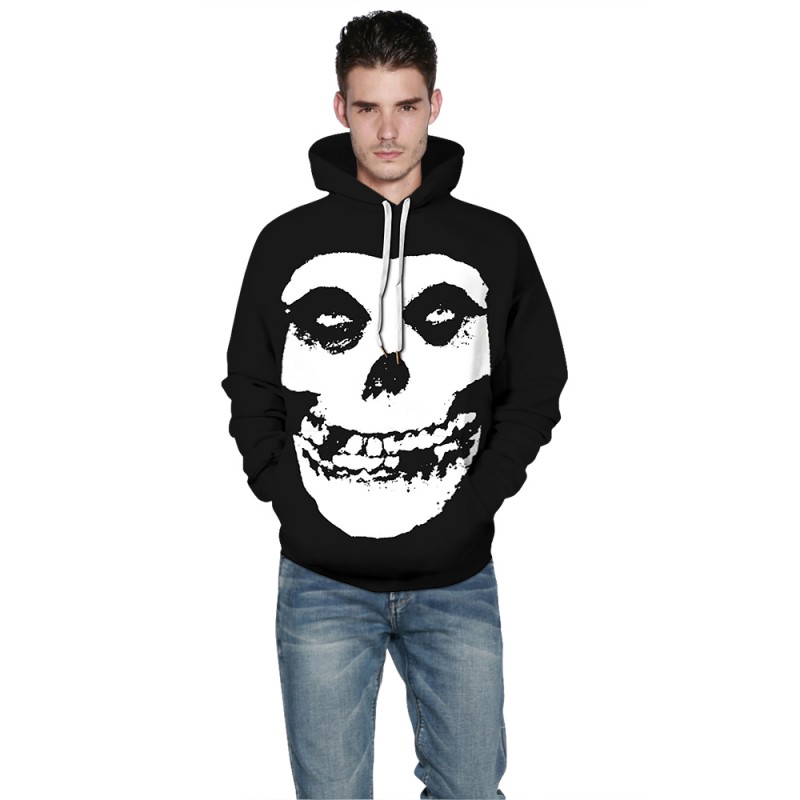 3D Print Skull Pattern Halloween Black Hoodie