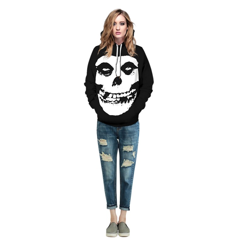 3D Print Skull Pattern Halloween Black Hoodie