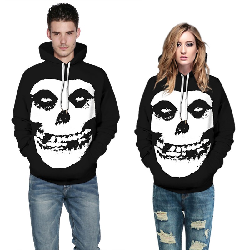 3D Print Skull Pattern Halloween Black Hoodie