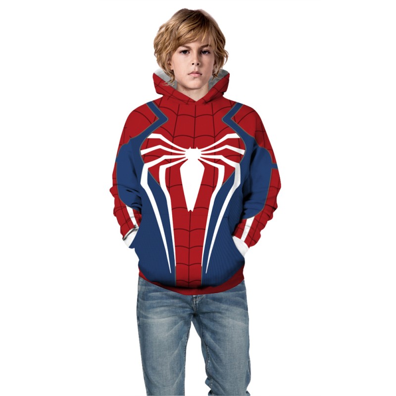 Kids Spider Man PS4 3D Print Pattern Long Sleeve Hoodie