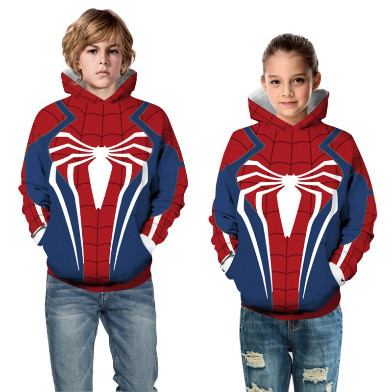 Kids Spider Man PS4 3D Print Pattern Long Sleeve Hoodie