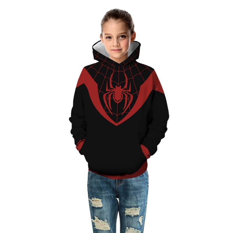 Kids Fashion Spider Man Miles Morales Pattern Long Sleeve Hoodie