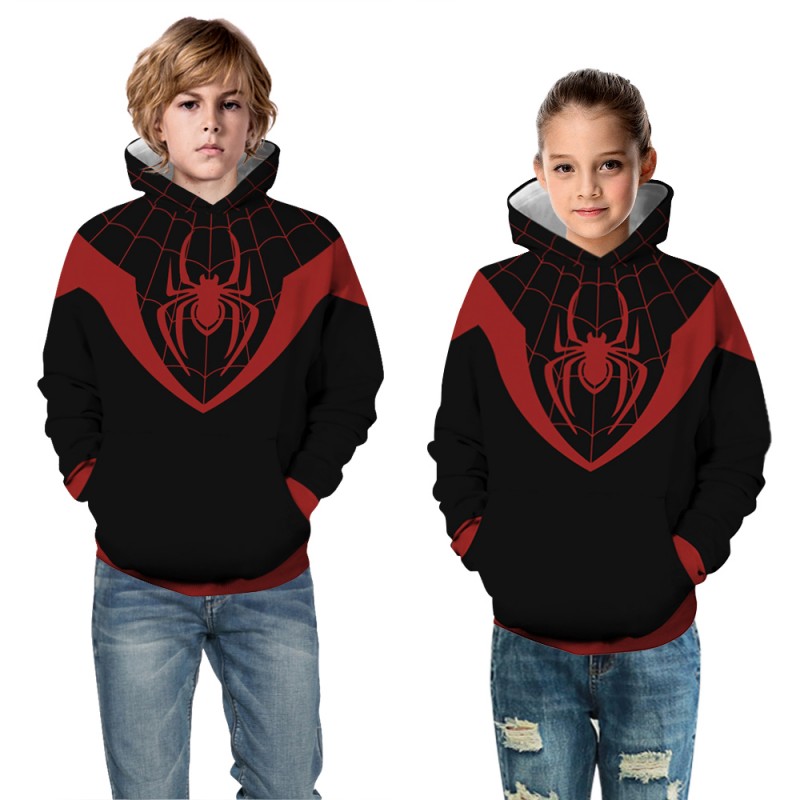 Kids Fashion Spider Man Miles Morales Pattern Long Sleeve Hoodie