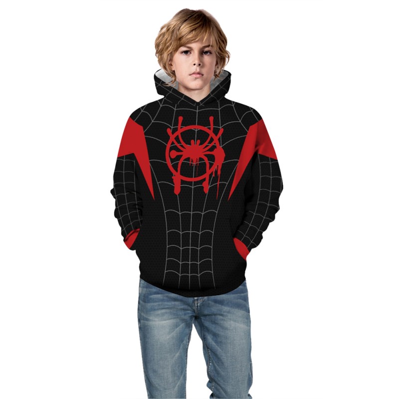 Kids Spider-Man Into the Spider-Verse Pattern Miles Morales Long Sleeve Hoodie