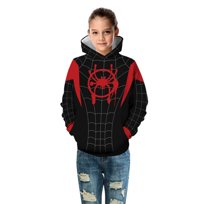 Kids Spider-Man Into the Spider-Verse Pattern Miles Morales Long Sleeve Hoodie