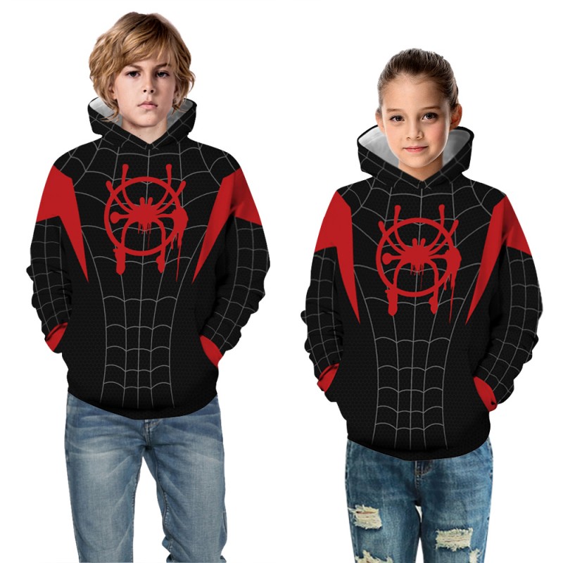 Kids Spider-Man Into the Spider-Verse Pattern Miles Morales Long Sleeve Hoodie