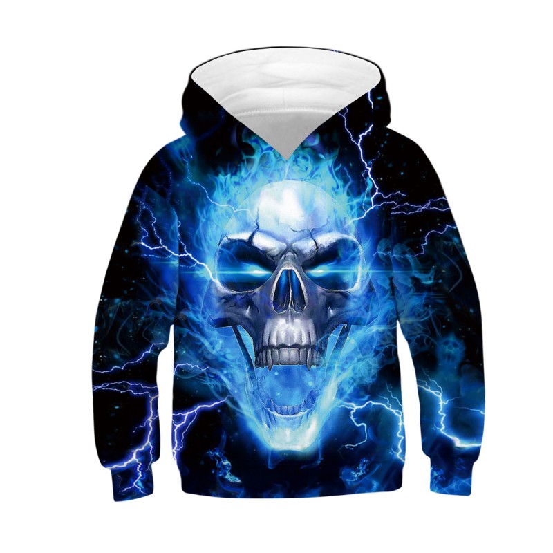 Kids Halloween Daily Going Out Skull Pattern Long Sleeve Hoodie