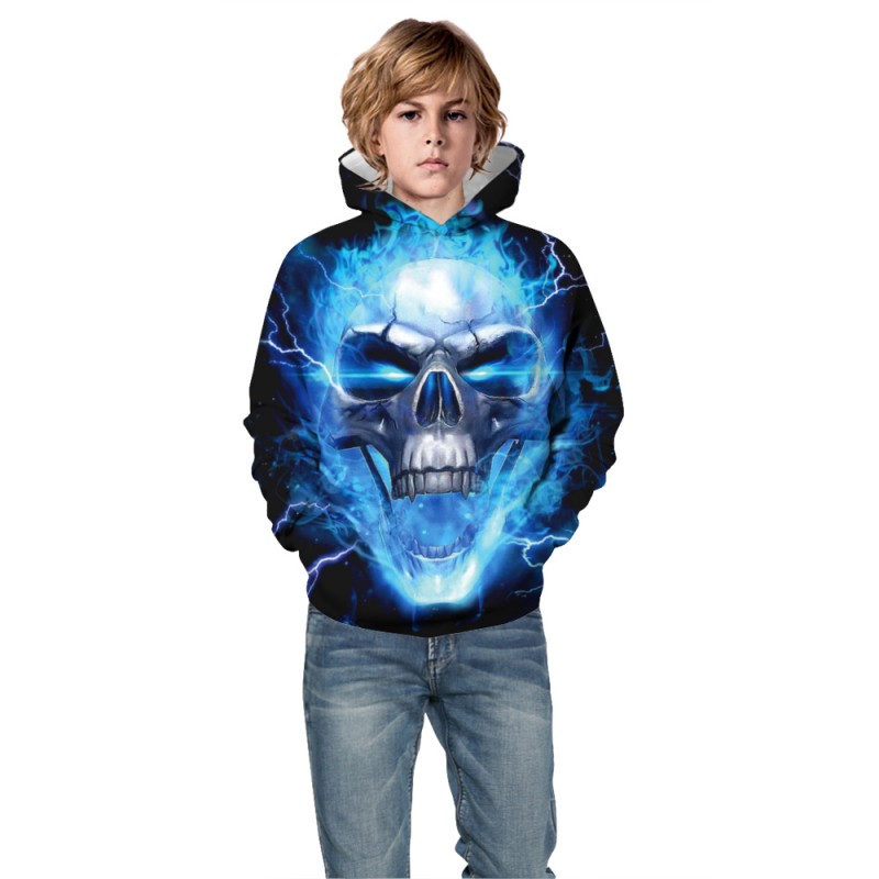 Kids Halloween Daily Going Out Skull Pattern Long Sleeve Hoodie