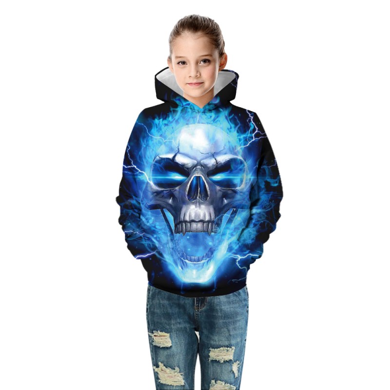 Kids Halloween Daily Going Out Skull Pattern Long Sleeve Hoodie